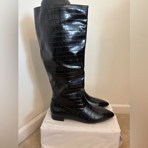 JustFab Vegan Black Sienna Tall Flat Boots modern with 1” Heel women’s Size 11